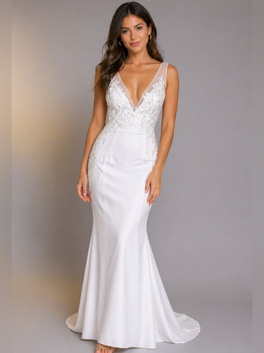 Lulus Precious Promise White Satin Lace Mermaid Maxi Dress –‎ XS NWT